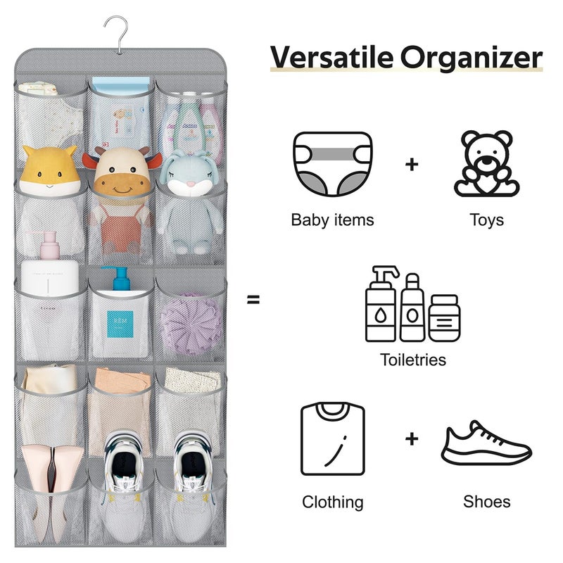 MISSLO 30 Large Pockets Dual Sided Hanging Shoe Organizer for Closet with Rotating Hanger Hanging Shoe Shelves, Grey - Image 3